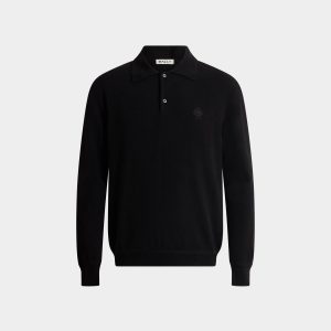Long Sleeve Polo Shirt in Black Cashmere