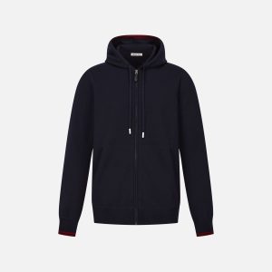 Hoodie In Navy Blue Wool