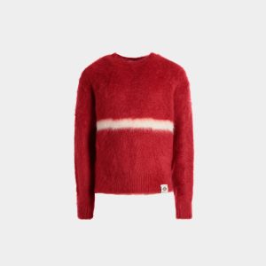 Crewneck Sweater In Red Mohair And Silk