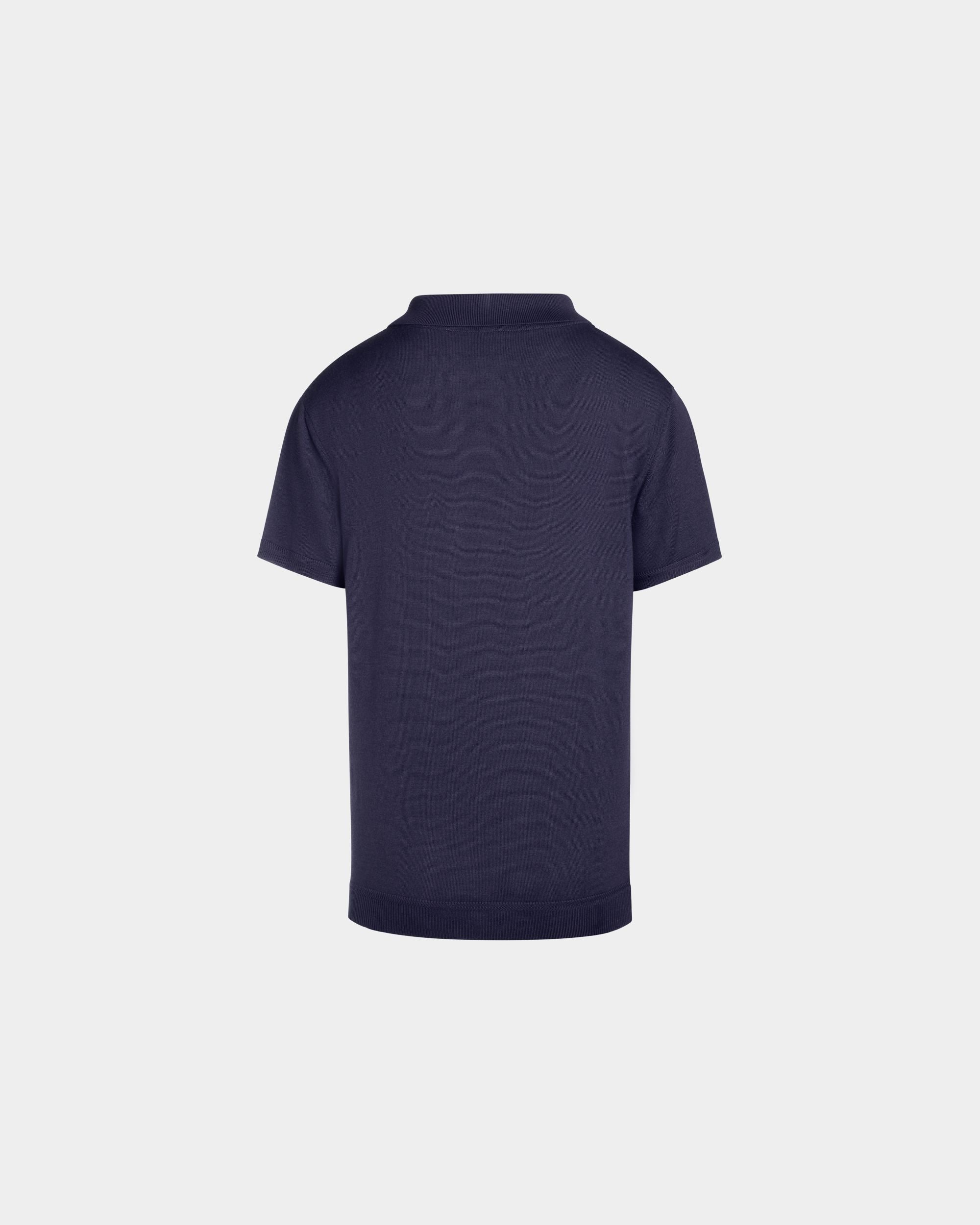 Polo Shirt in Navy Blue Wool and Cashmere with an Embroidered Crest - Image 3