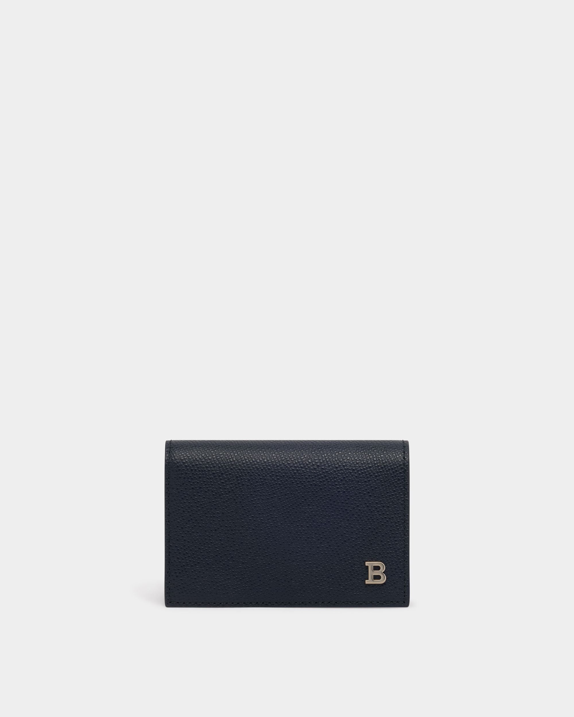 Business Card Holder in Navy Blue Embossed Leather