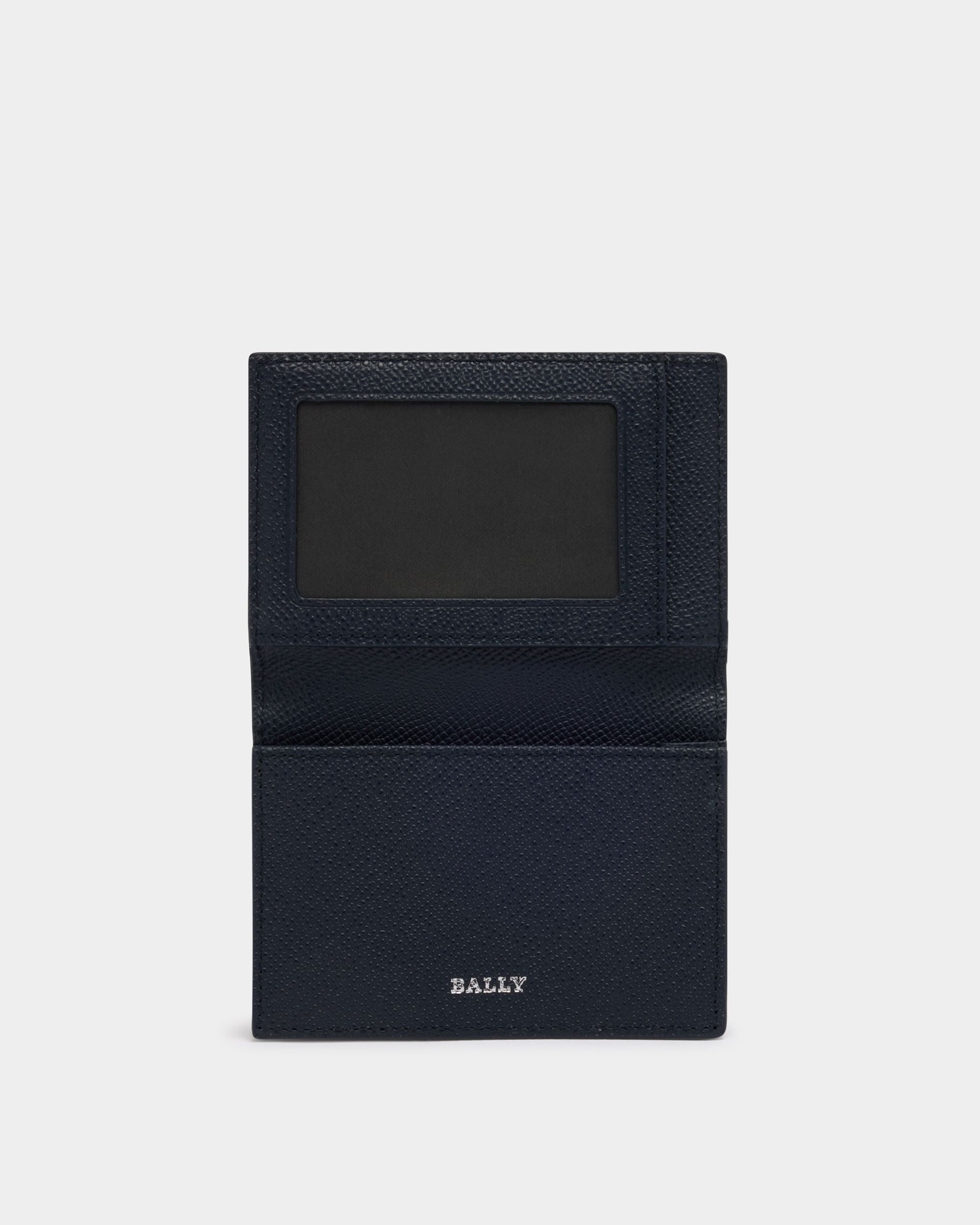 Business Card Holder in Navy Blue Embossed Leather - Image 3
