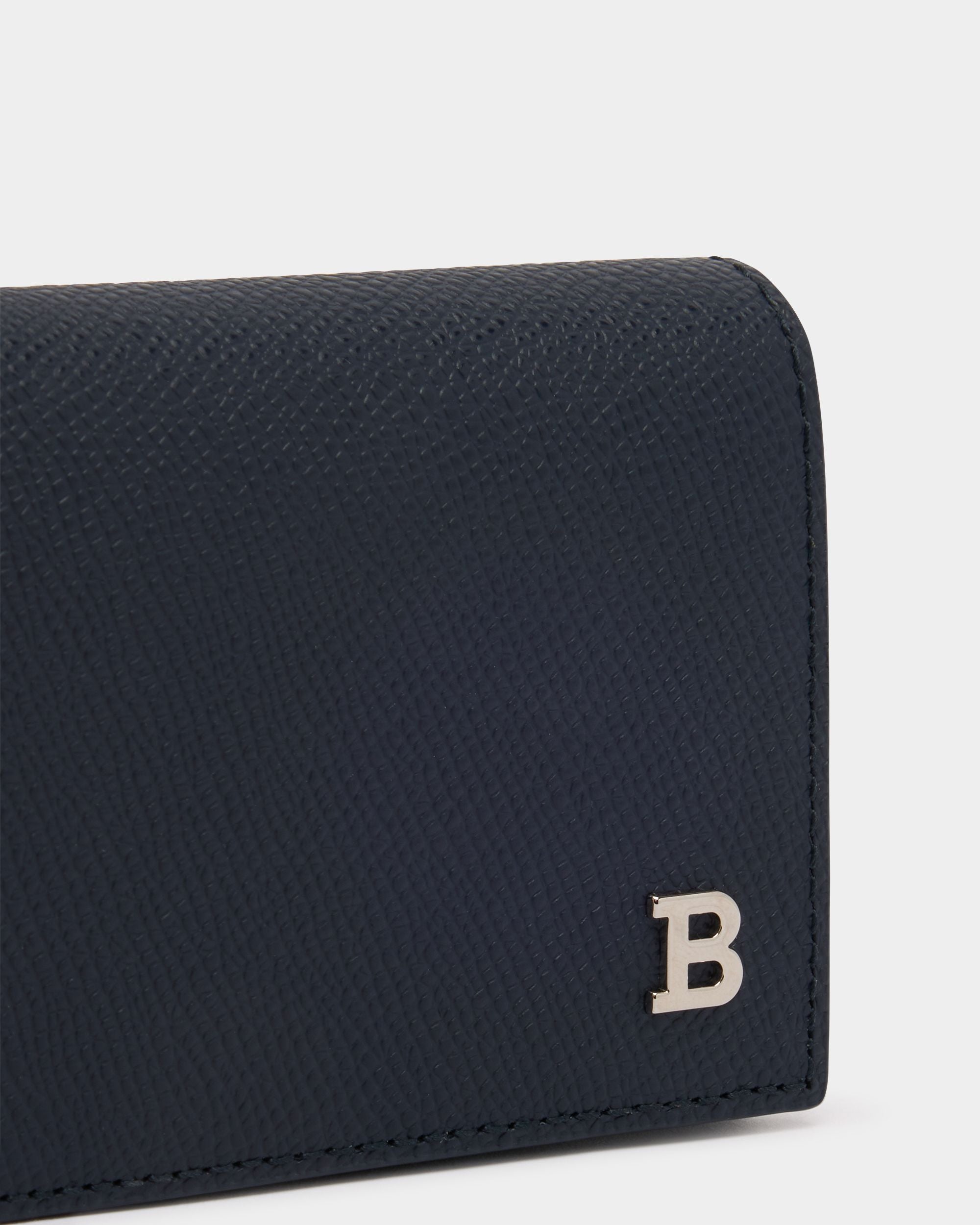 Business Card Holder in Navy Blue Embossed Leather - Image 4