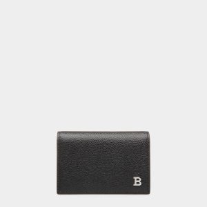 Business Card Holder in Black Embossed Leather