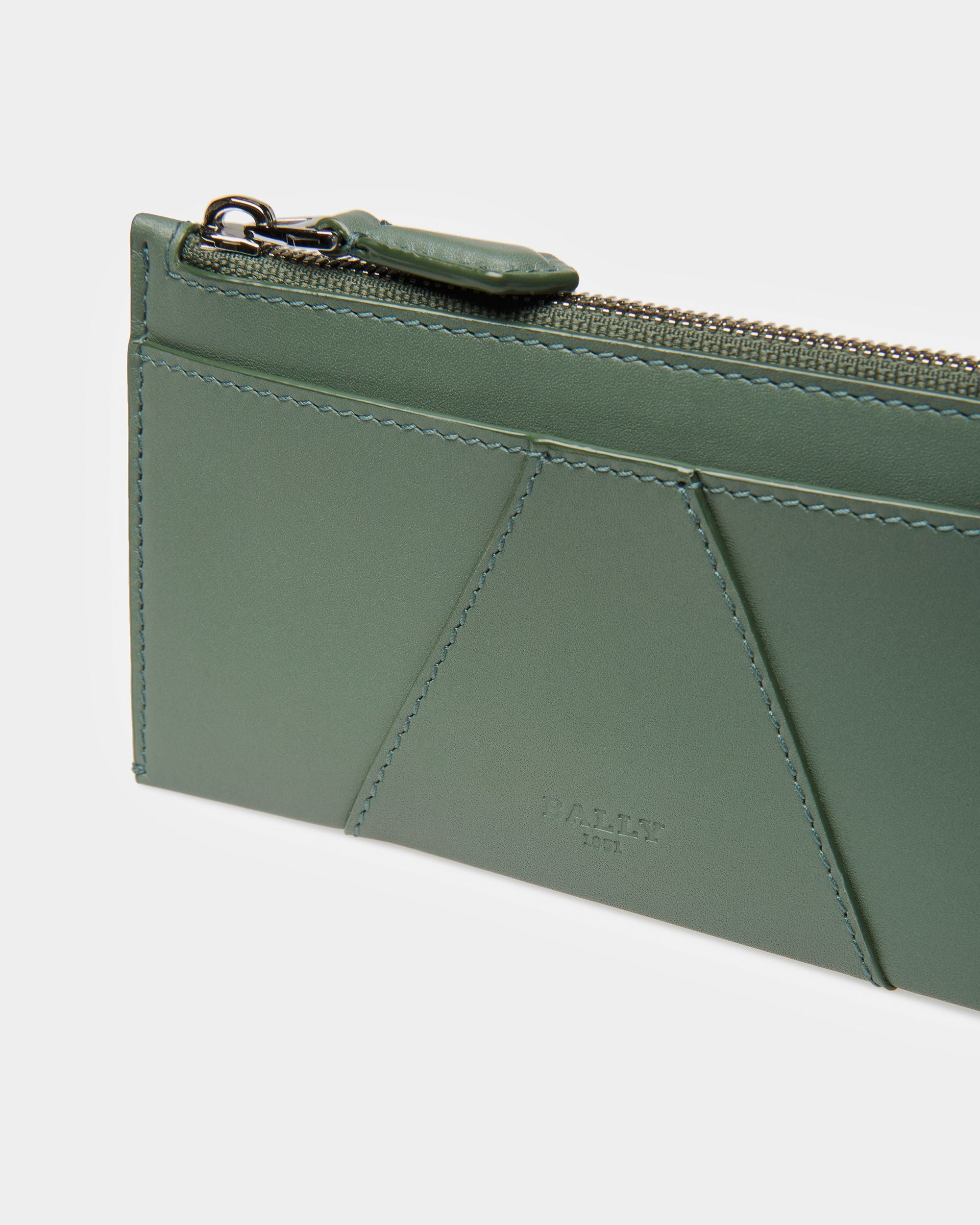 Adley Leather Business Card Holder In Sage - Image 6