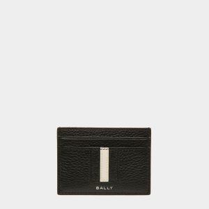 Ribbon Card Holder In Black Leather