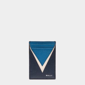 Flag Card Holder in Blue Leather