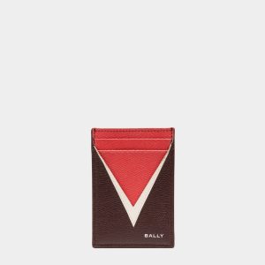 Flag Card Holder In Brown Leather