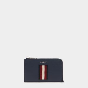 Business Card Holder in Navy Blue Leather With a Bally Ribbon