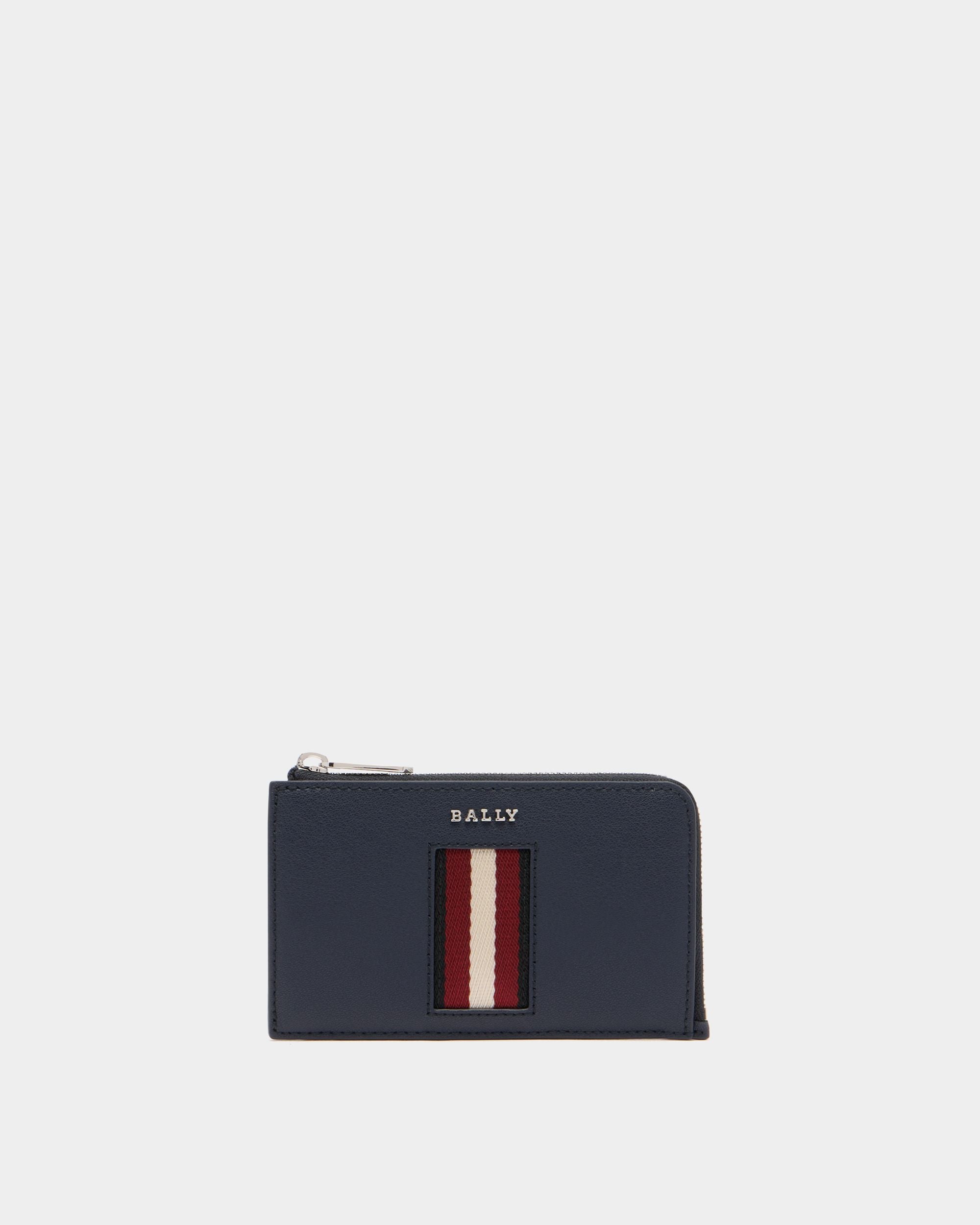 Business Card Holder in Navy Blue Leather With a Bally Ribbon