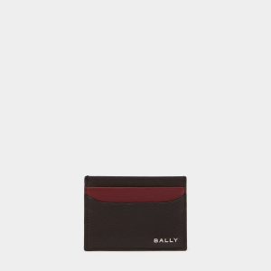 Bally Essential Card Holder in Ebano And Red Grained Leather