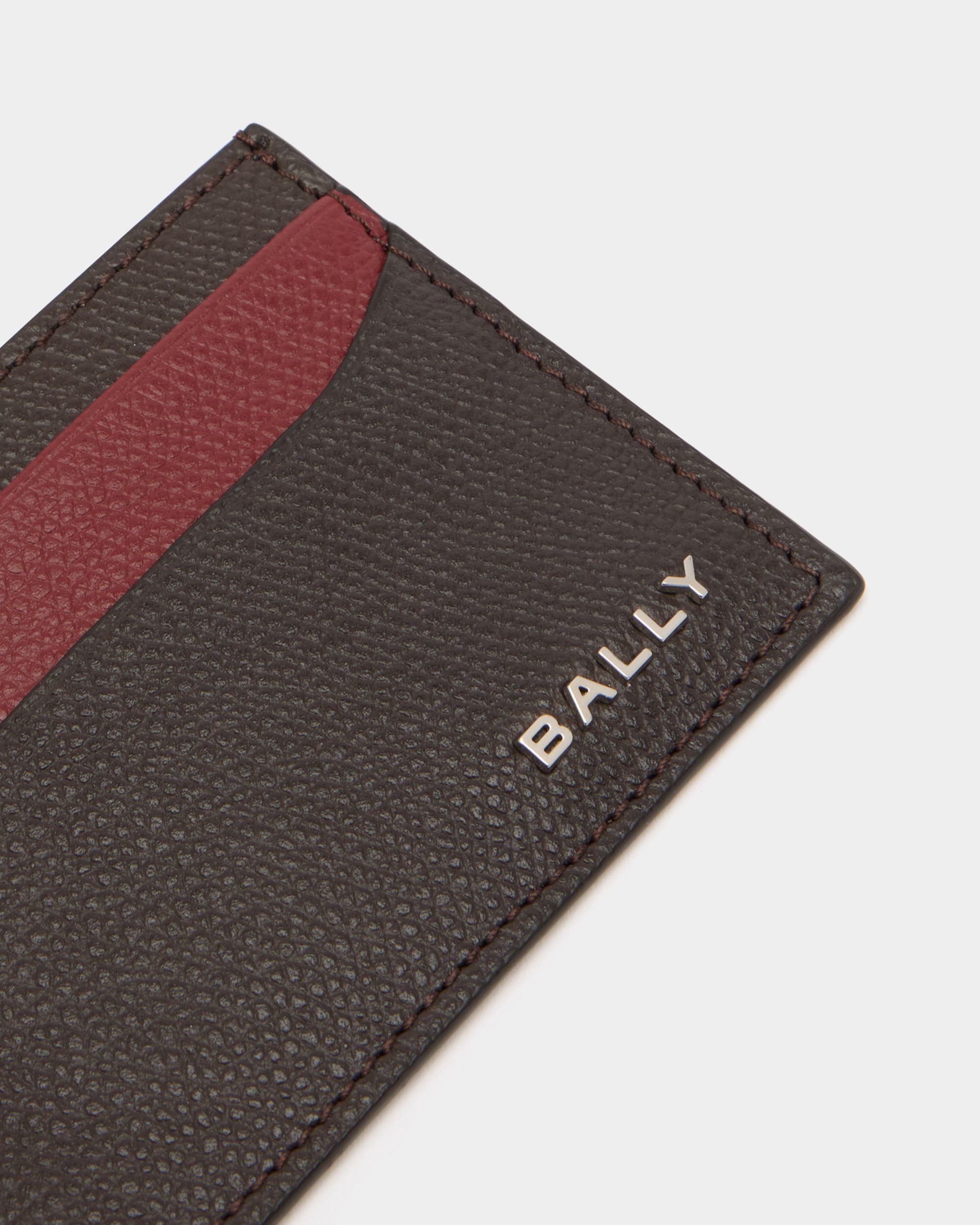 Bally Essential Card Holder in Ebano And Red Grained Leather - Image 4