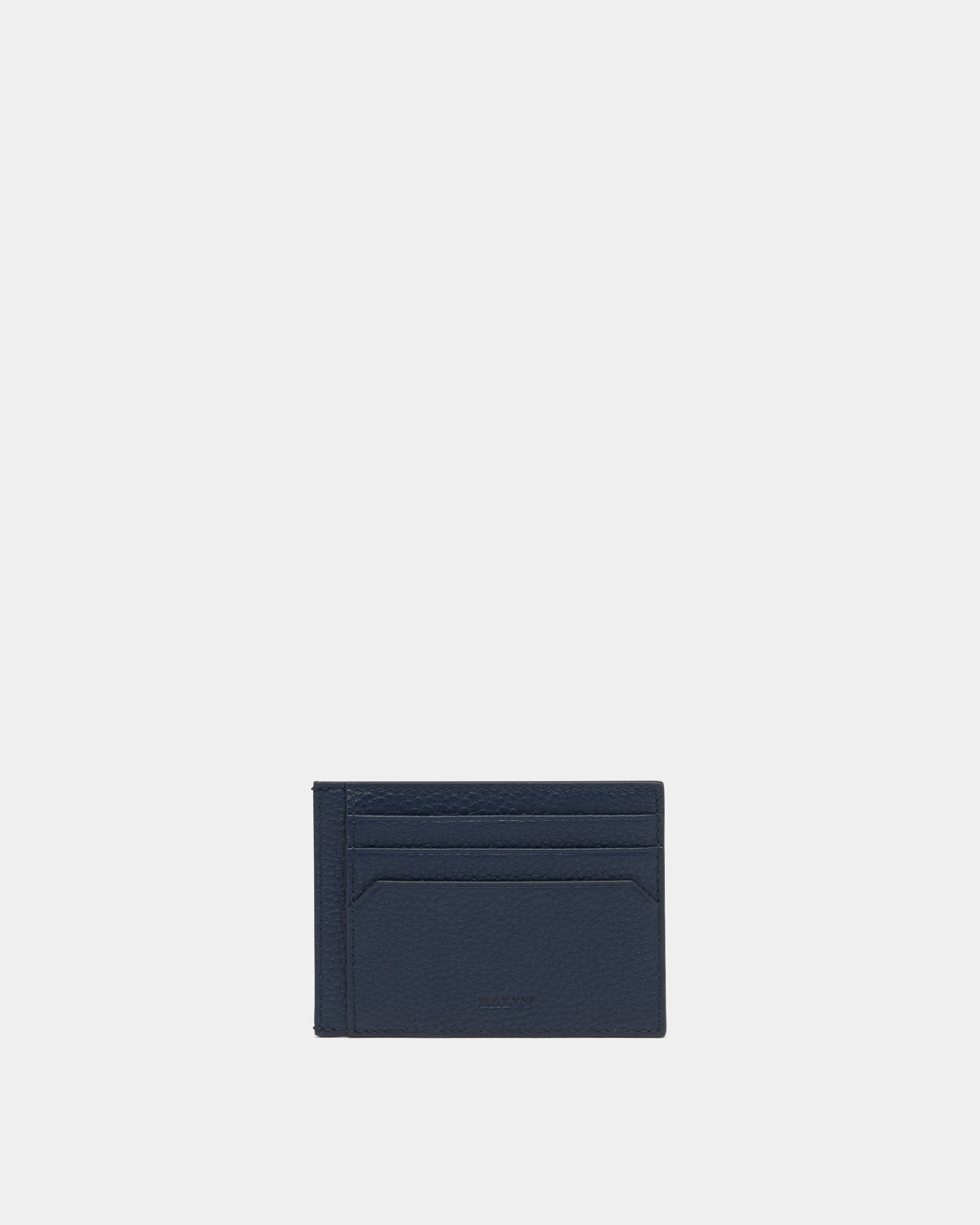 York Business Card Holder in Navy Blue Embossed Leather