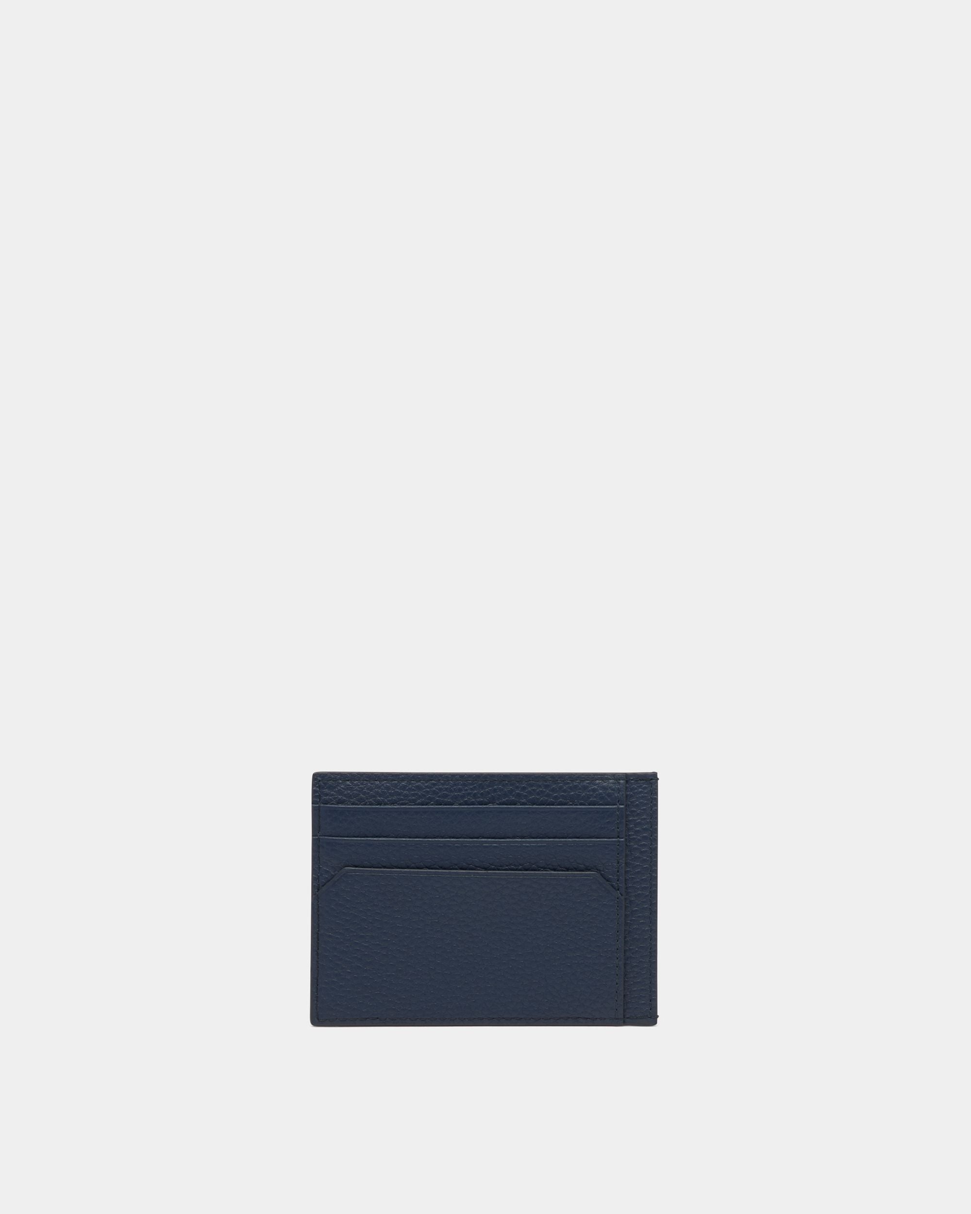 York Business Card Holder in Navy Blue Embossed Leather - Image 2