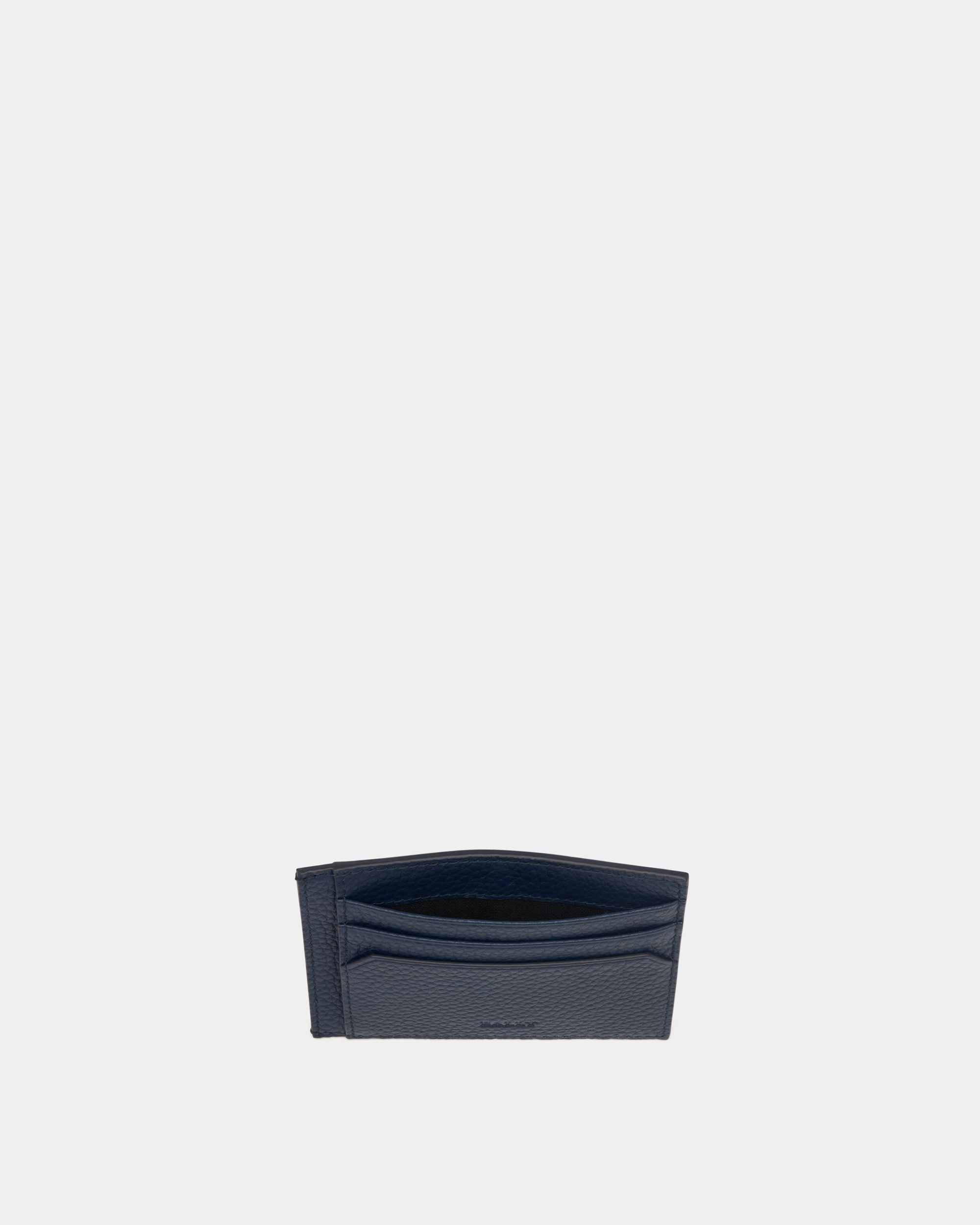York Business Card Holder in Navy Blue Embossed Leather - Image 3