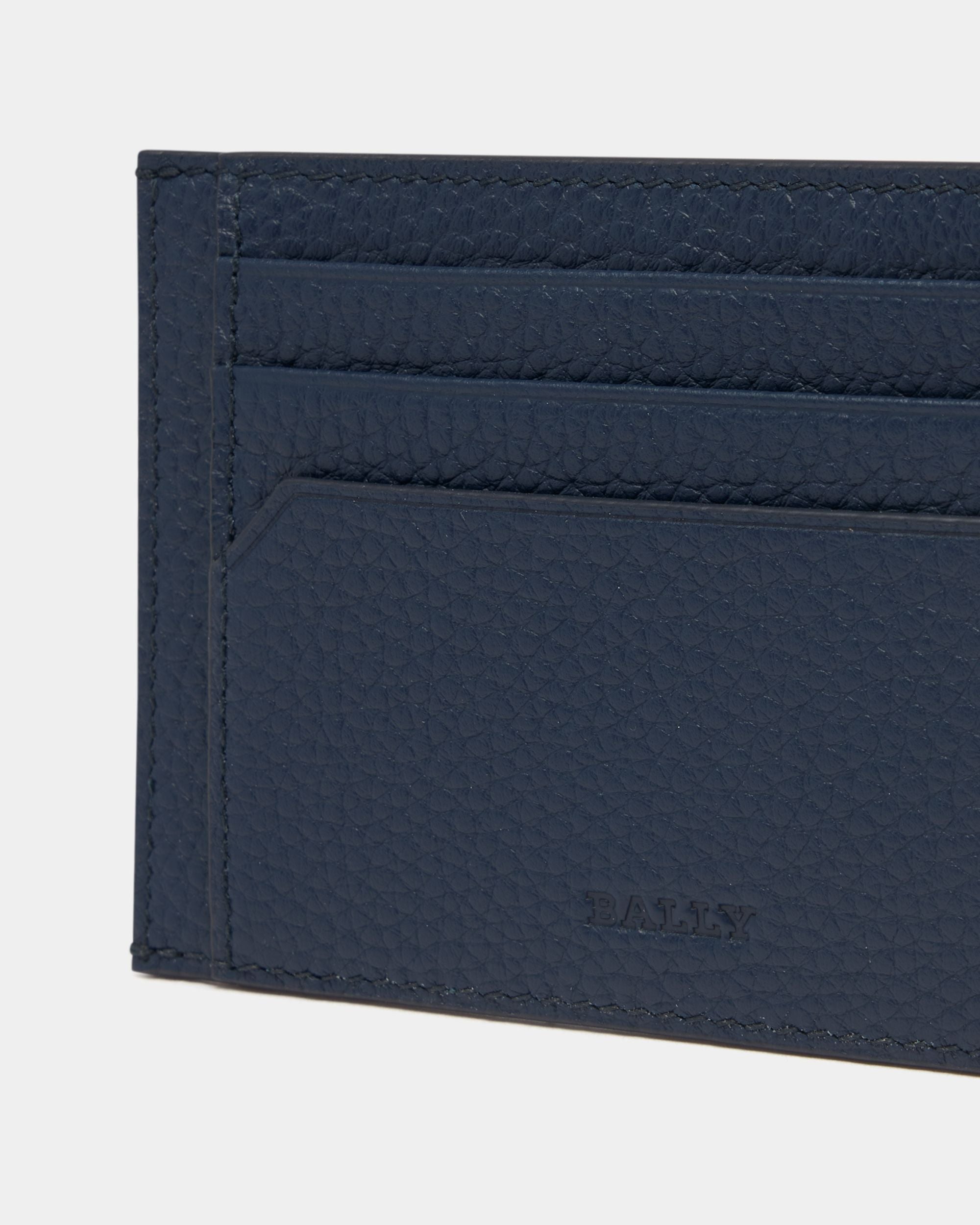 York Business Card Holder in Navy Blue Embossed Leather - Image 4