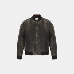 Leather Bomber Jacket In Black