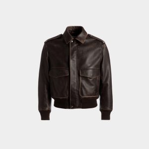Bomber Jacket In Brown Leather