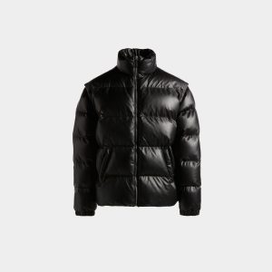 2-in-1 Puffer Jacket in Black Leather