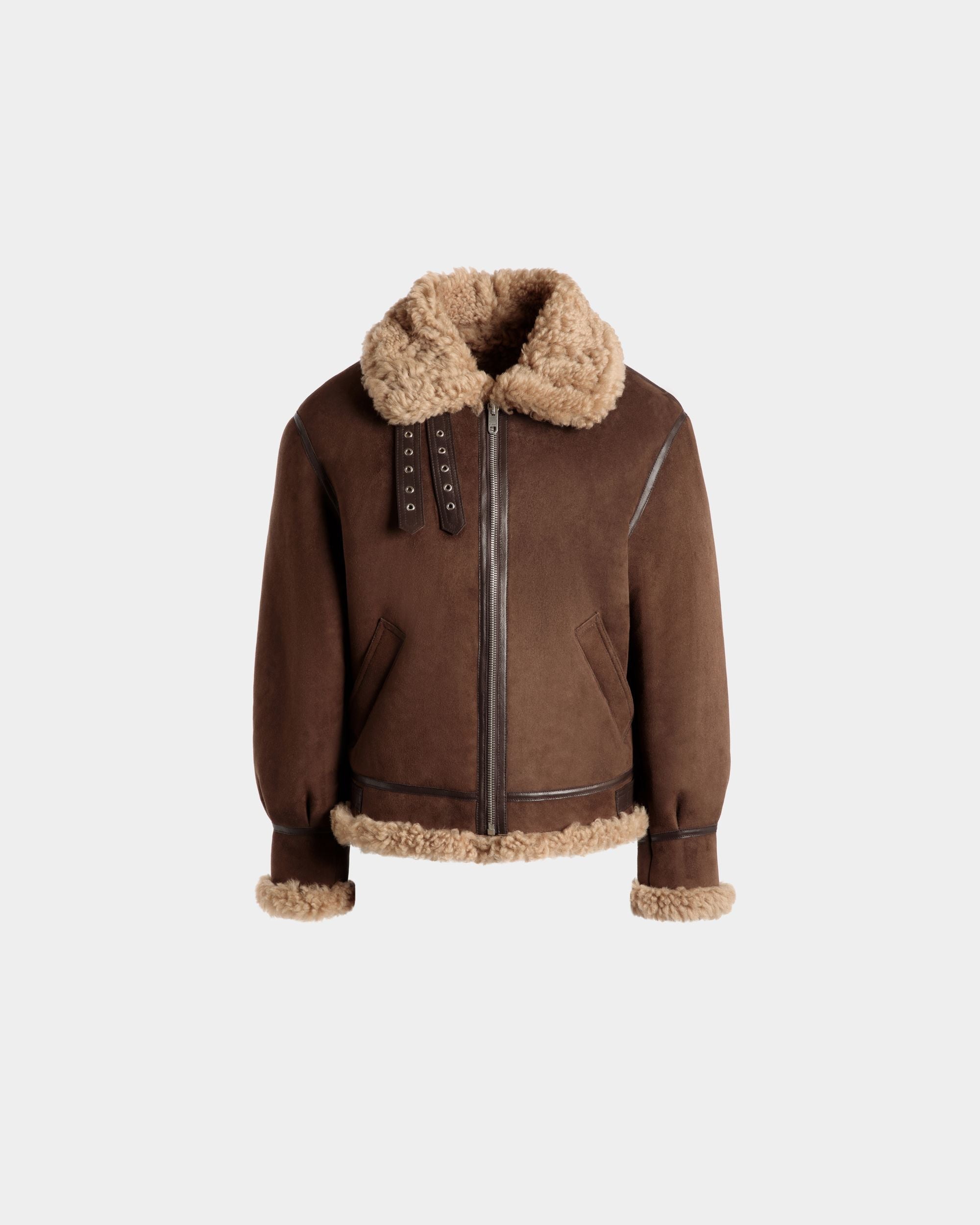 Aviator Jacket In Brown And Beige Shearling