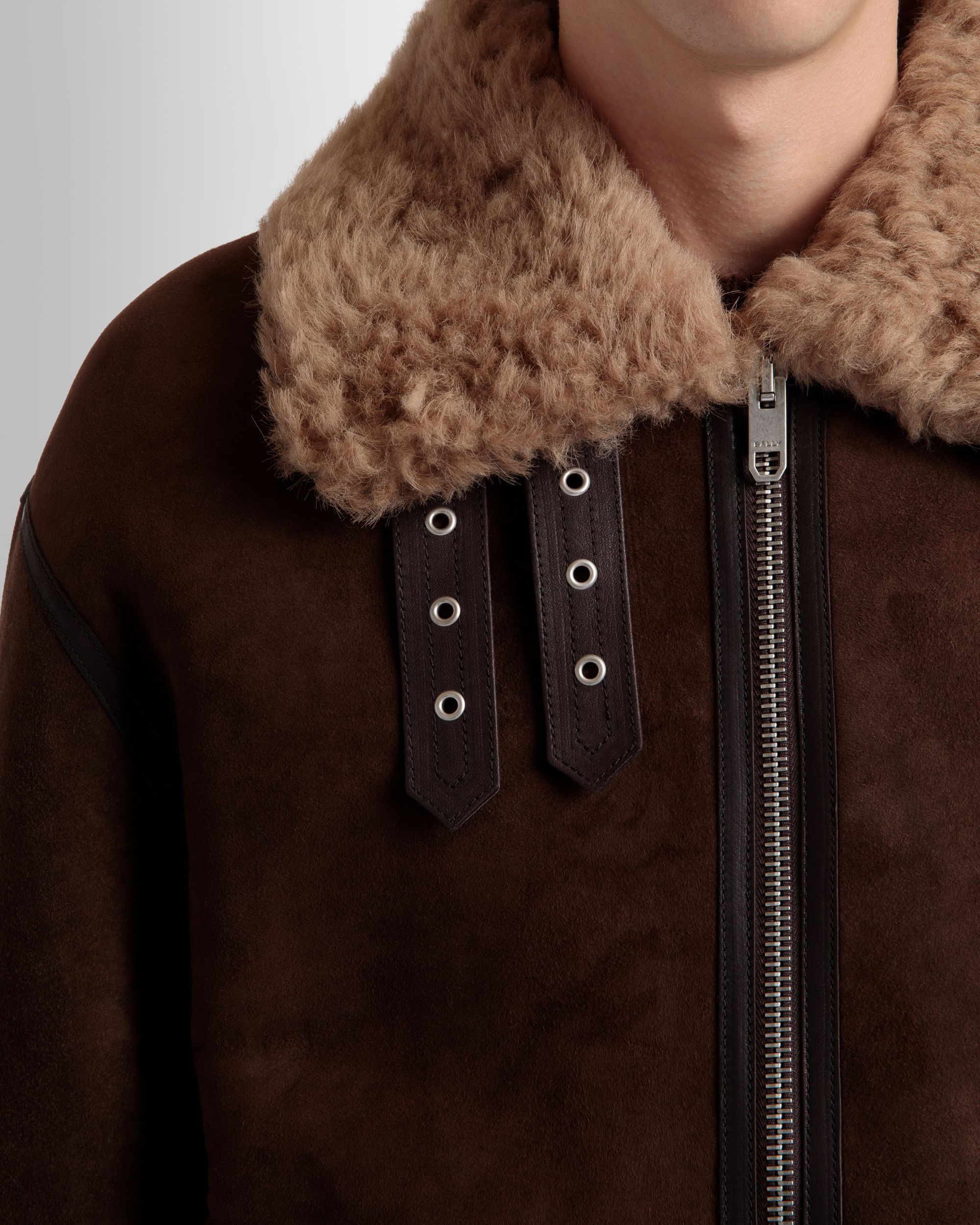 Aviator Jacket In Brown And Beige Shearling - Image 4