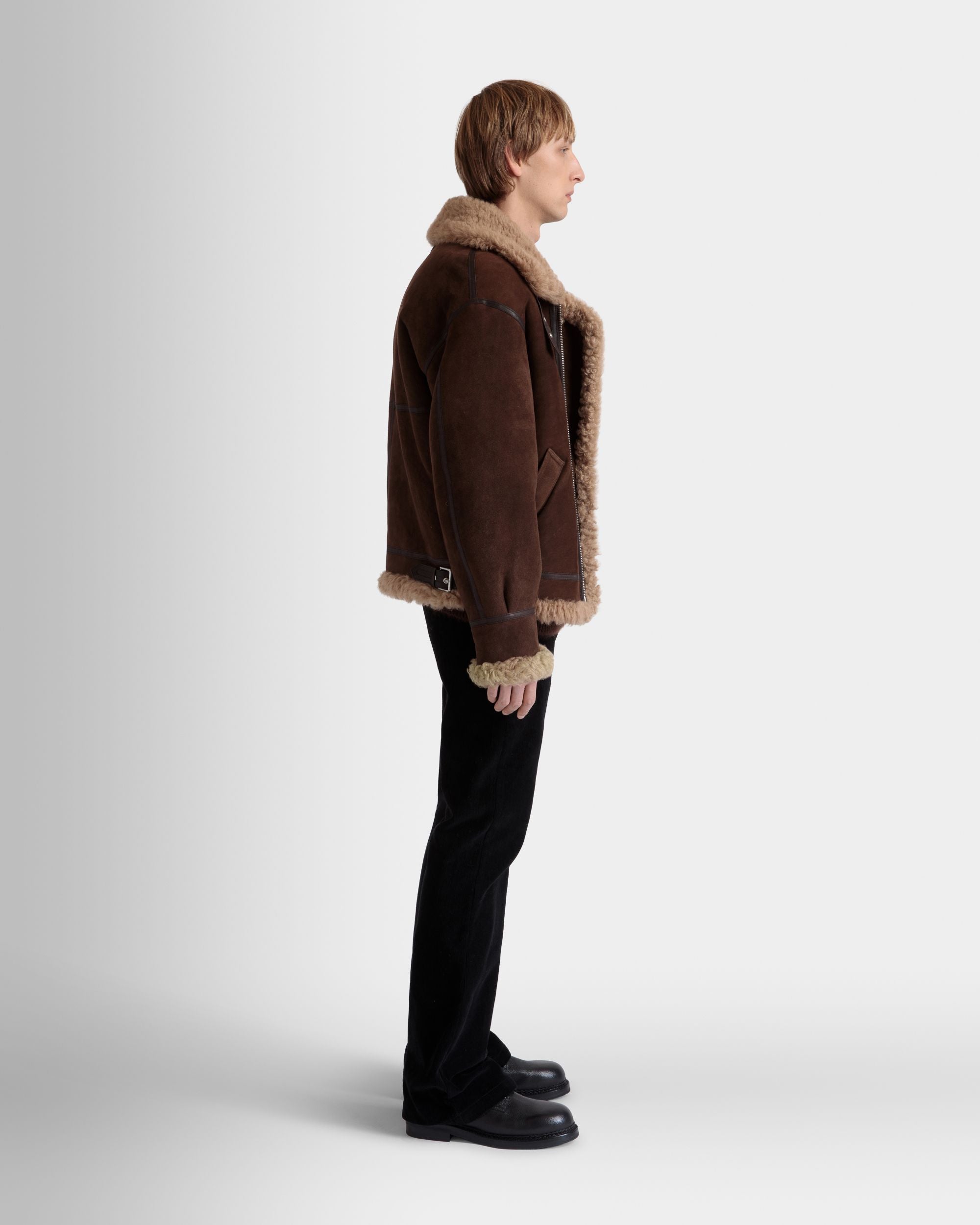 Aviator Jacket In Brown And Beige Shearling - Image 5