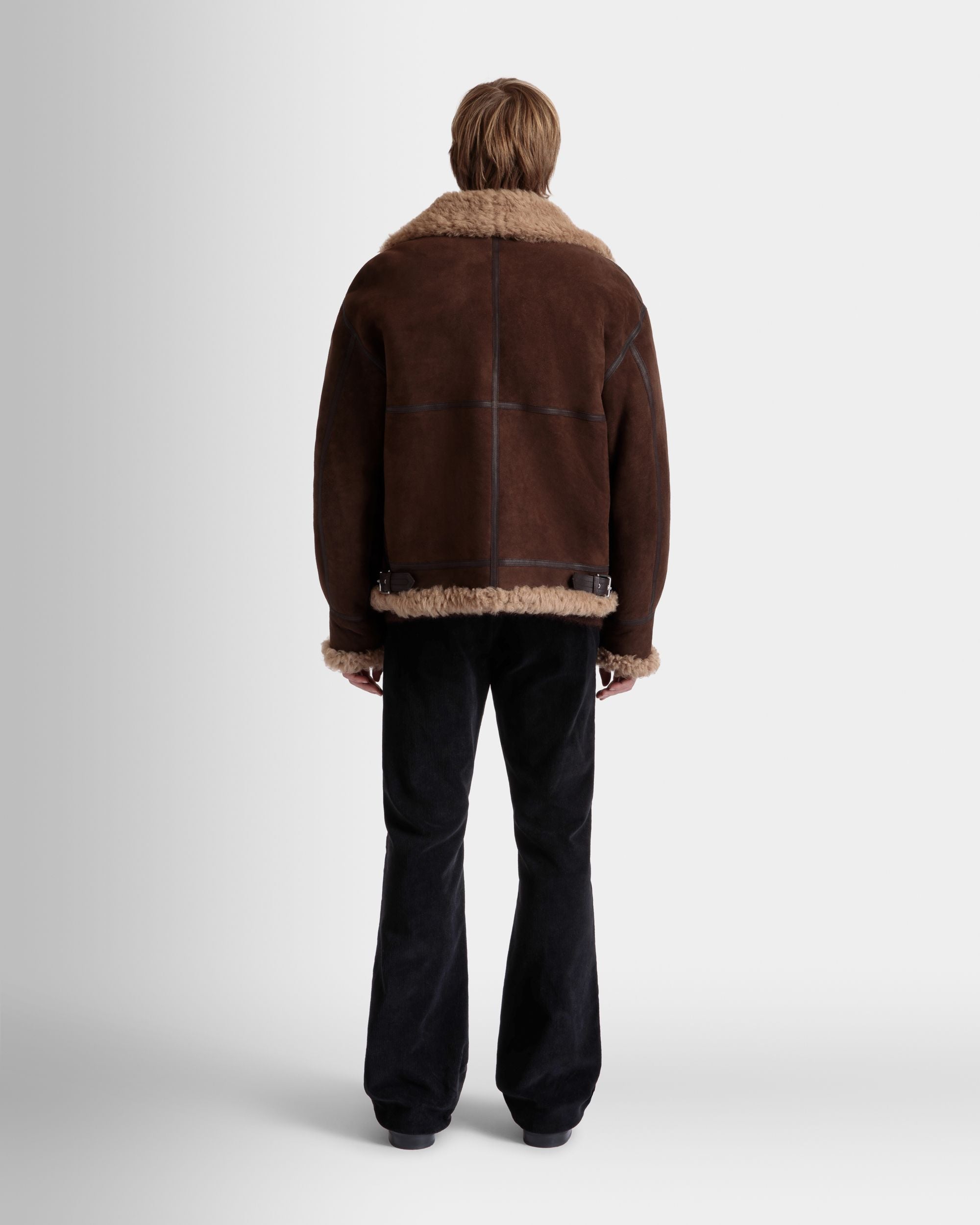 Aviator Jacket In Brown And Beige Shearling - Image 6