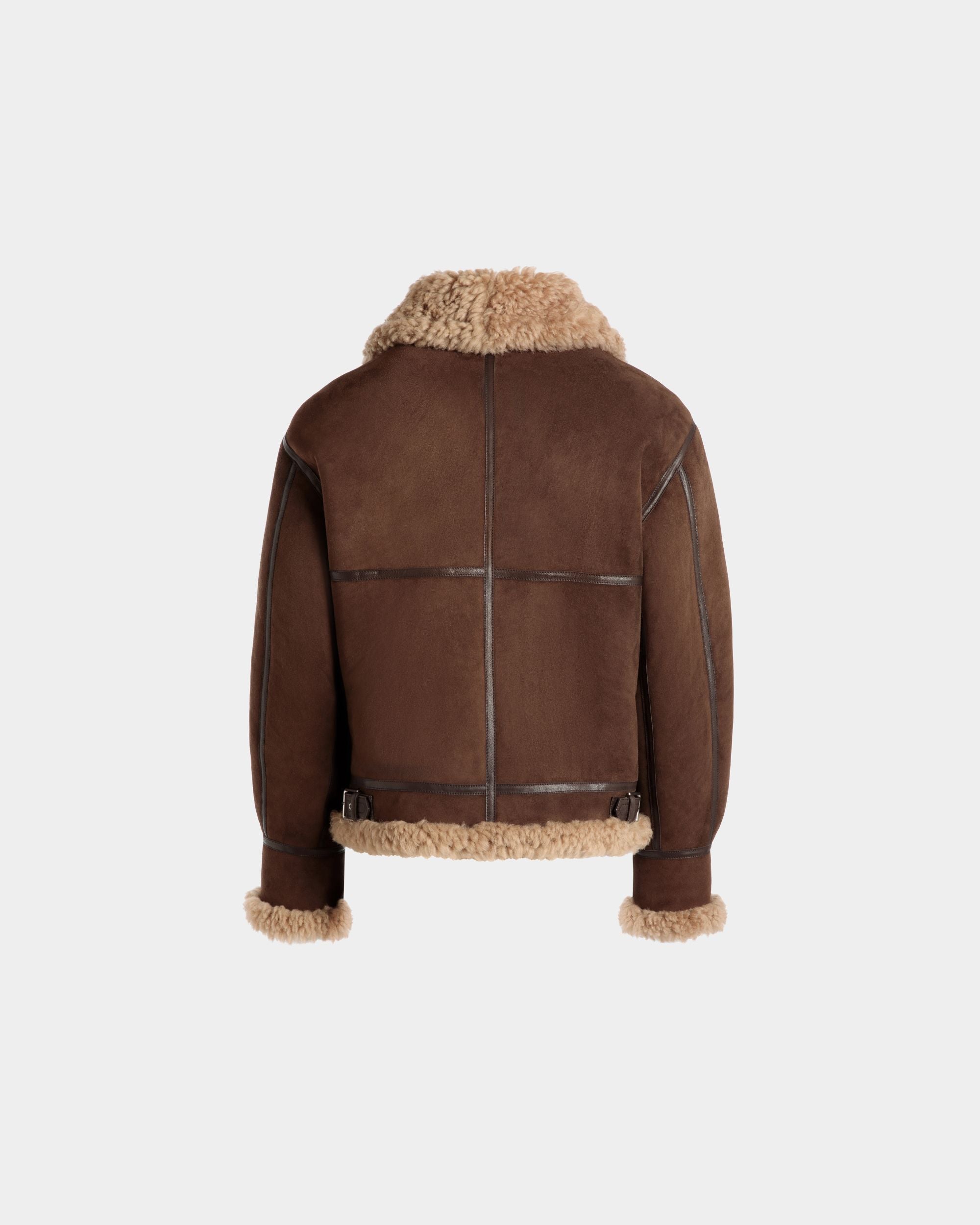 Aviator Jacket In Brown And Beige Shearling - Image 7