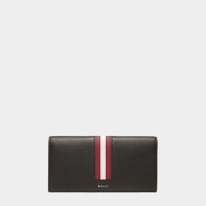 Ribbon Continental Wallet in Black Grained Leather