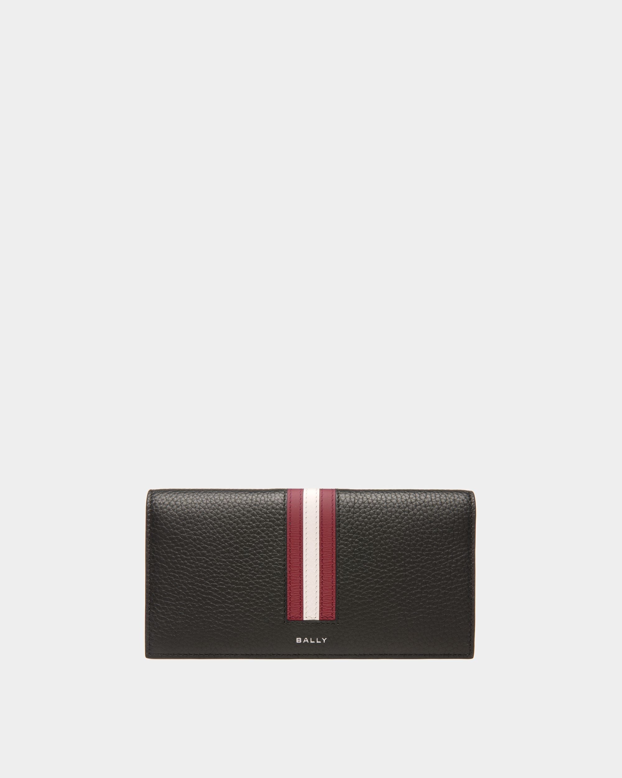 Ribbon Continental Wallet in Black Grained Leather