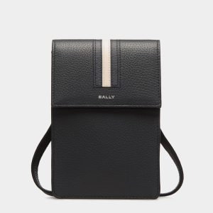 Ribbon Phone Wallet In Blue Grained Leather