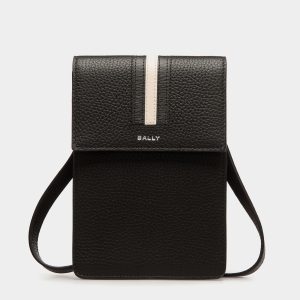 Ribbon Phone Wallet In Black Grained Leather