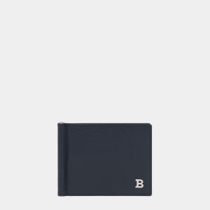 Bifold Wallet in Navy Blue Embossed Leather