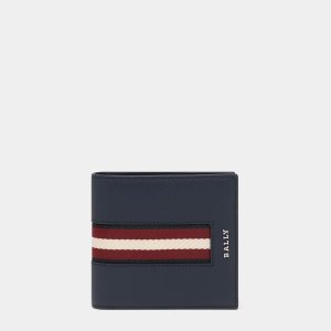 Coin Wallet in Navy Blue Leather With a Bally Ribbon