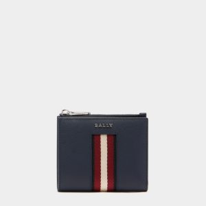 Wallet in Navy Blue Leather With a Bally Ribbon