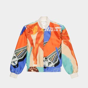 Silk Printed Bomber Jacket In Multicolour