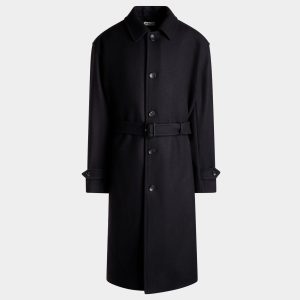 Single-breasted Coat In Navy Blue Wool Blend