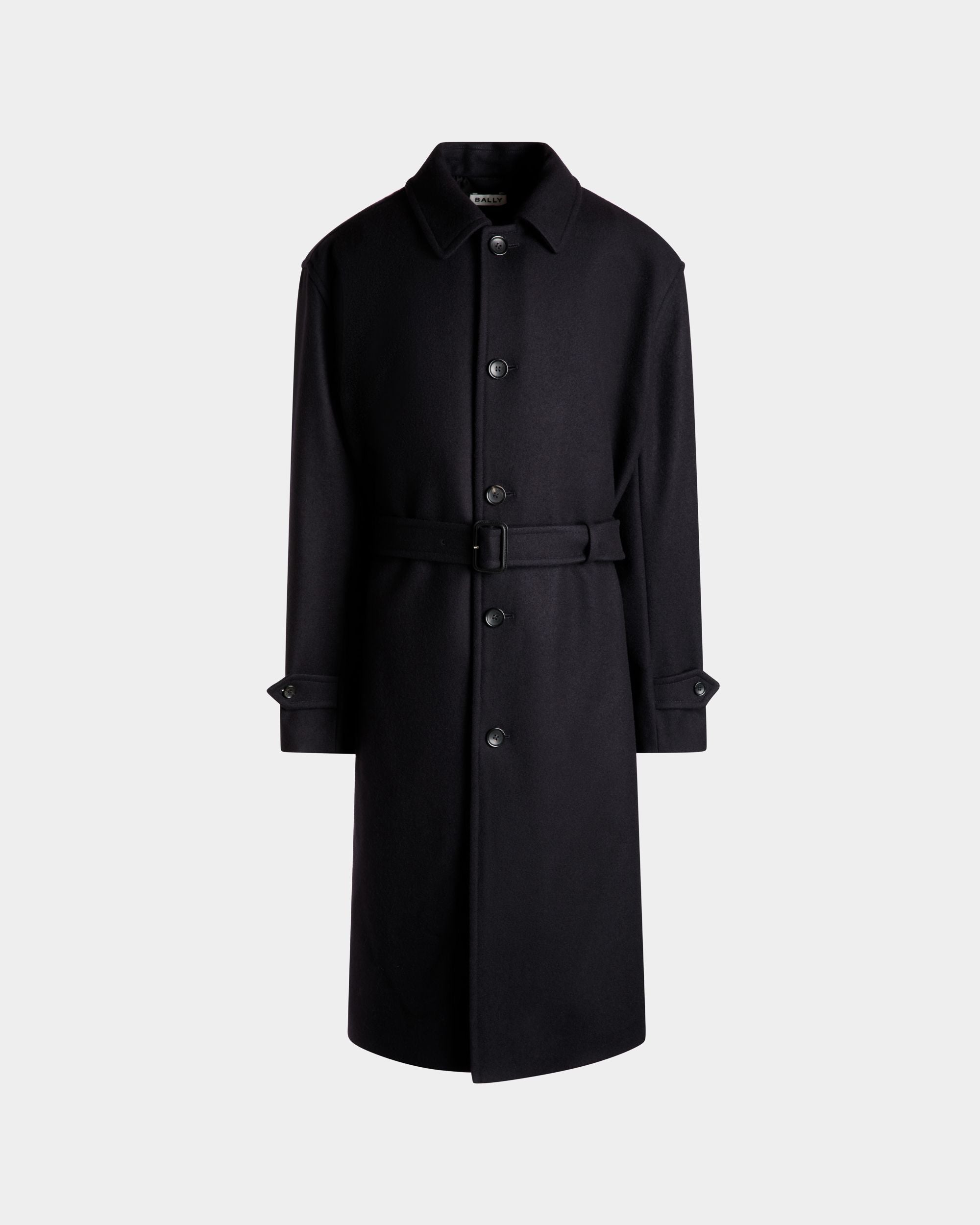 Single-breasted Coat In Navy Blue Wool Blend