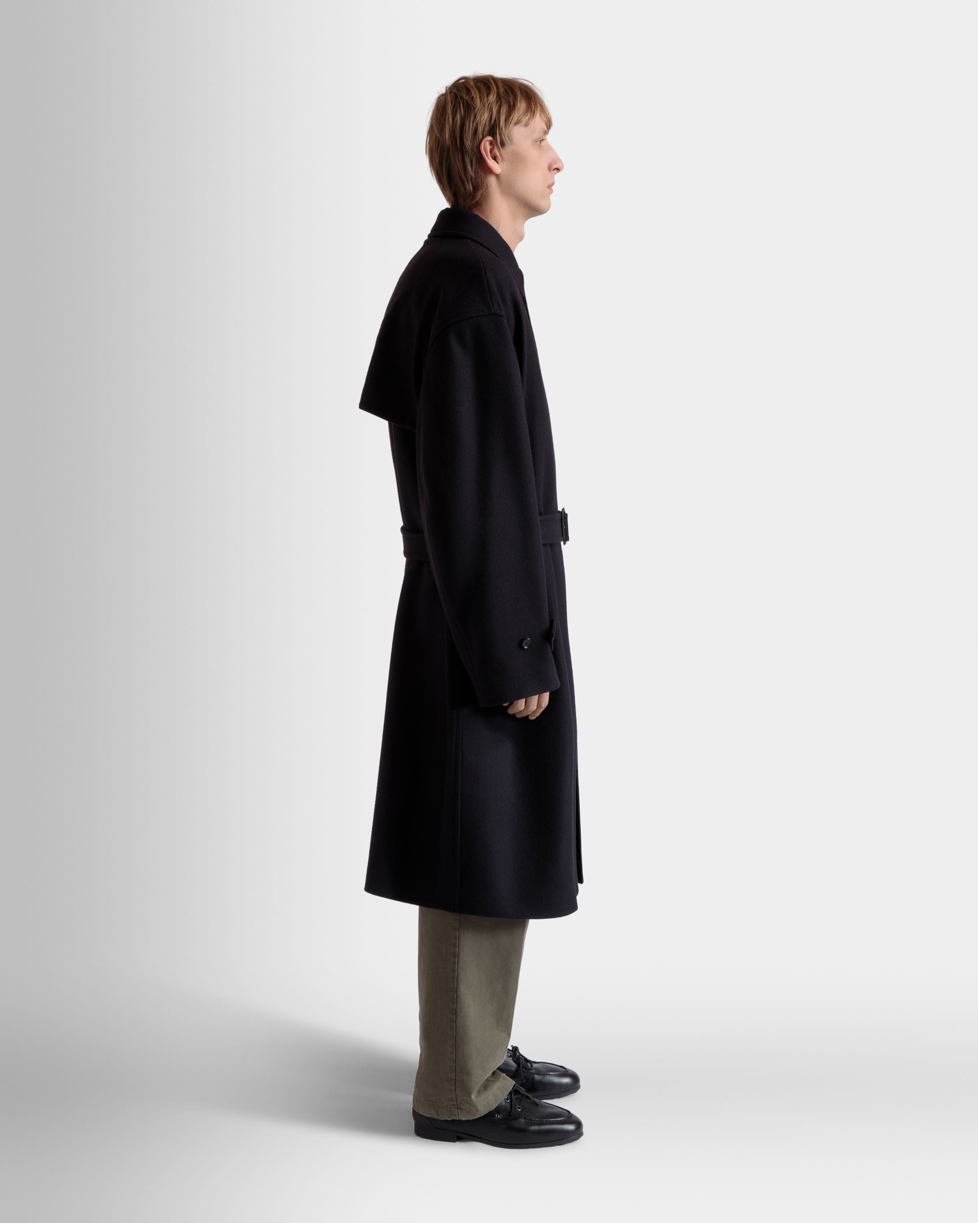 Single-breasted Coat In Navy Blue Wool Blend - Image 7