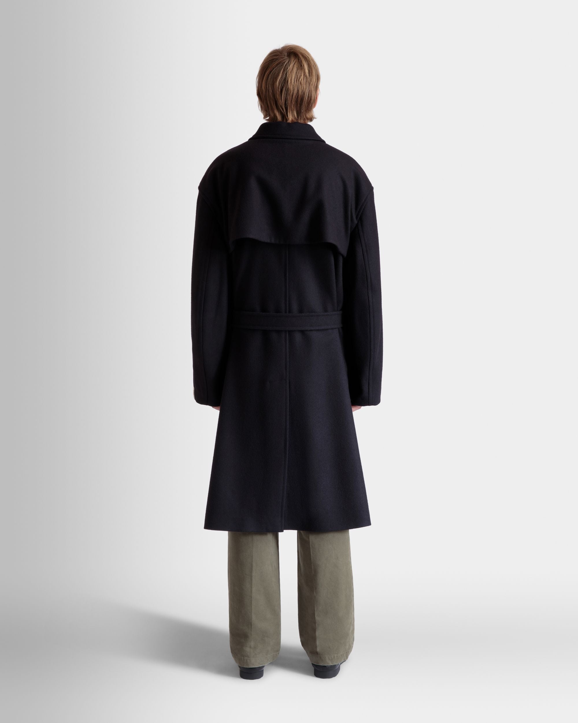 Single-breasted Coat In Navy Blue Wool Blend - Image 8