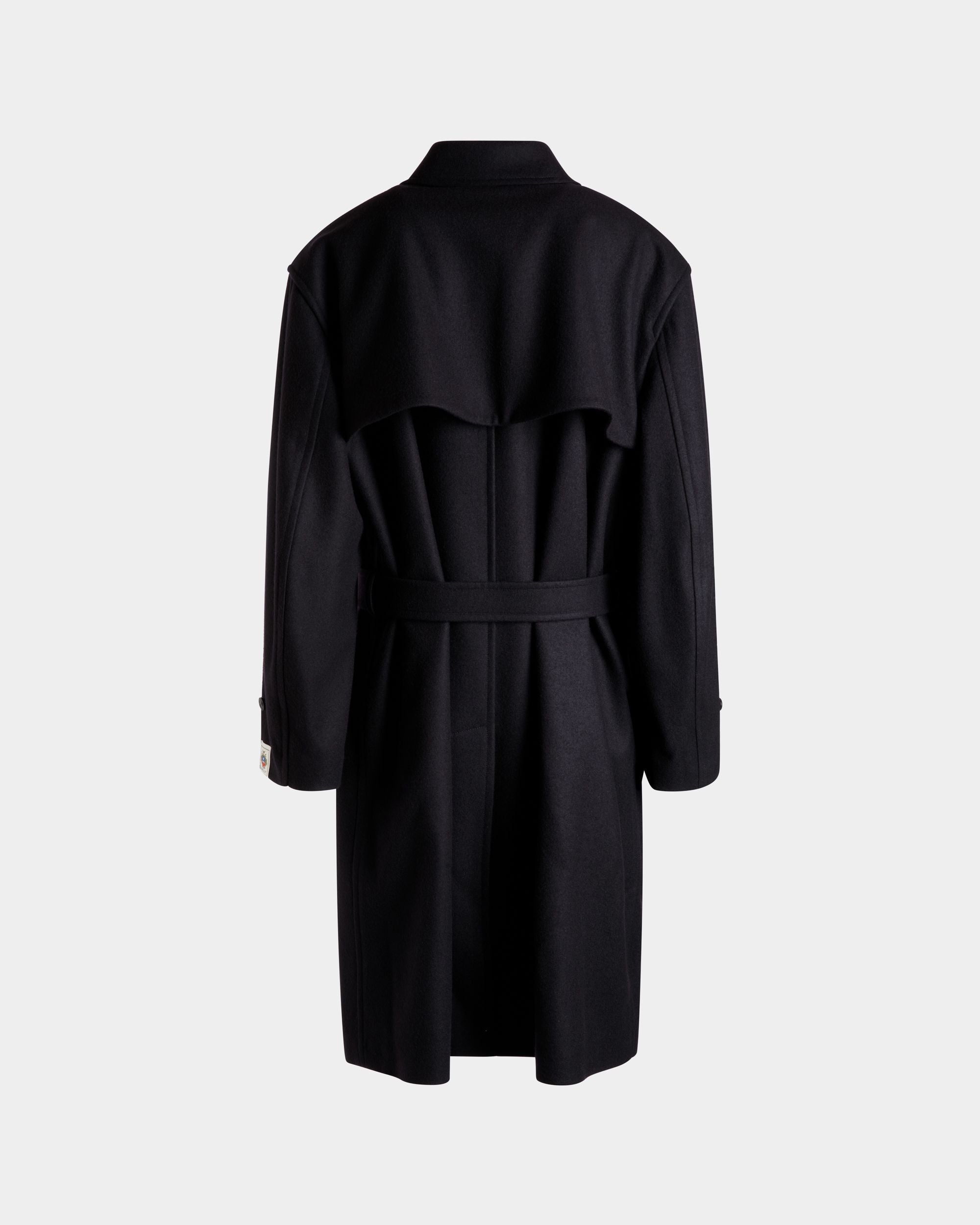 Single-breasted Coat In Navy Blue Wool Blend - Image 9