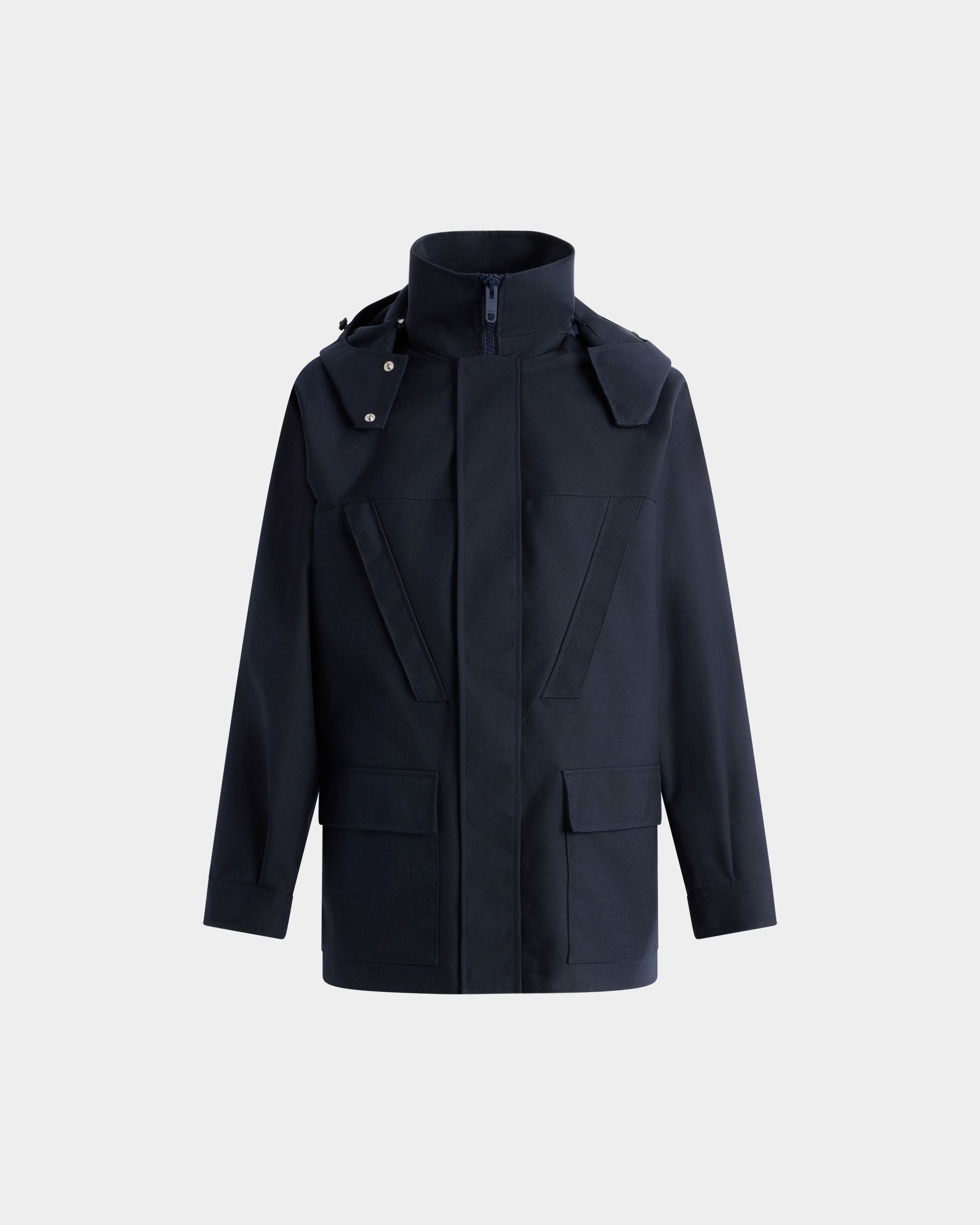Medium Length Parka in Navy Blue Nylon