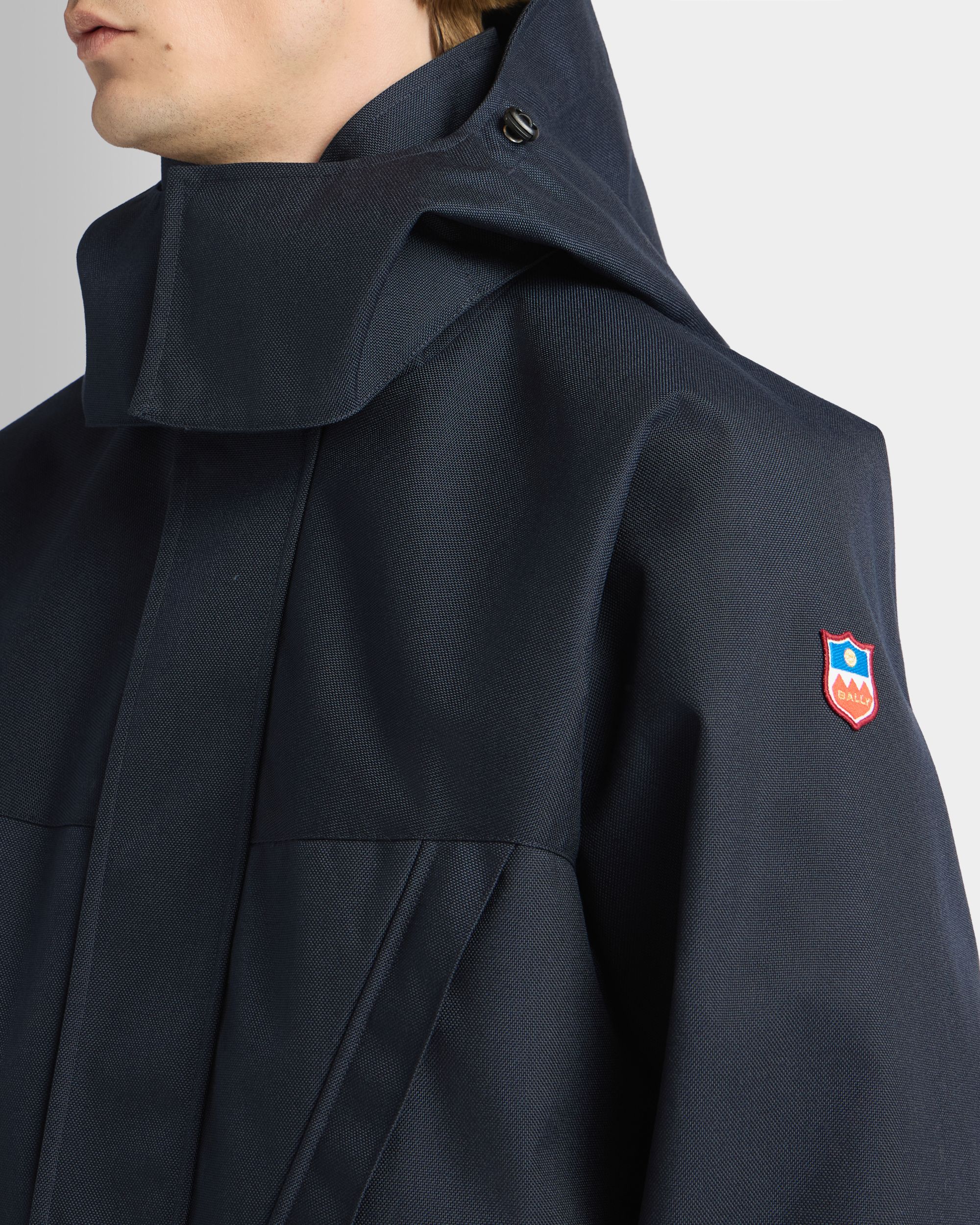 Medium Length Parka in Navy Blue Nylon - Image 3