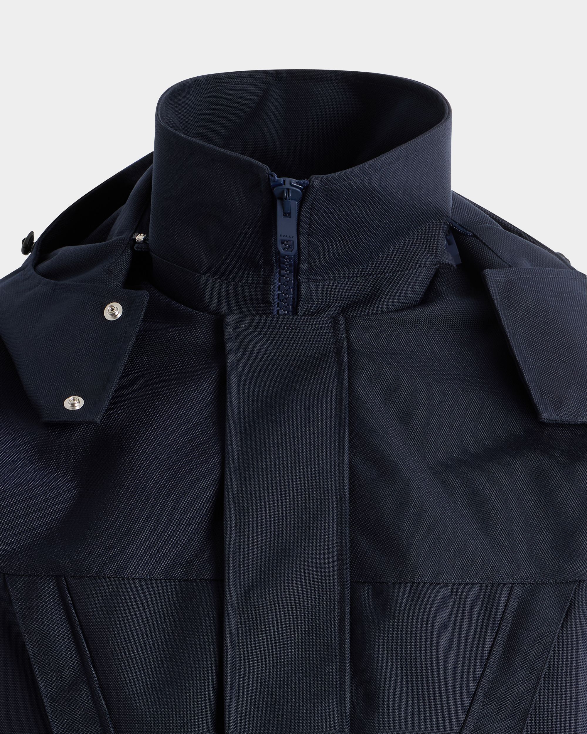 Medium Length Parka in Navy Blue Nylon - Image 4