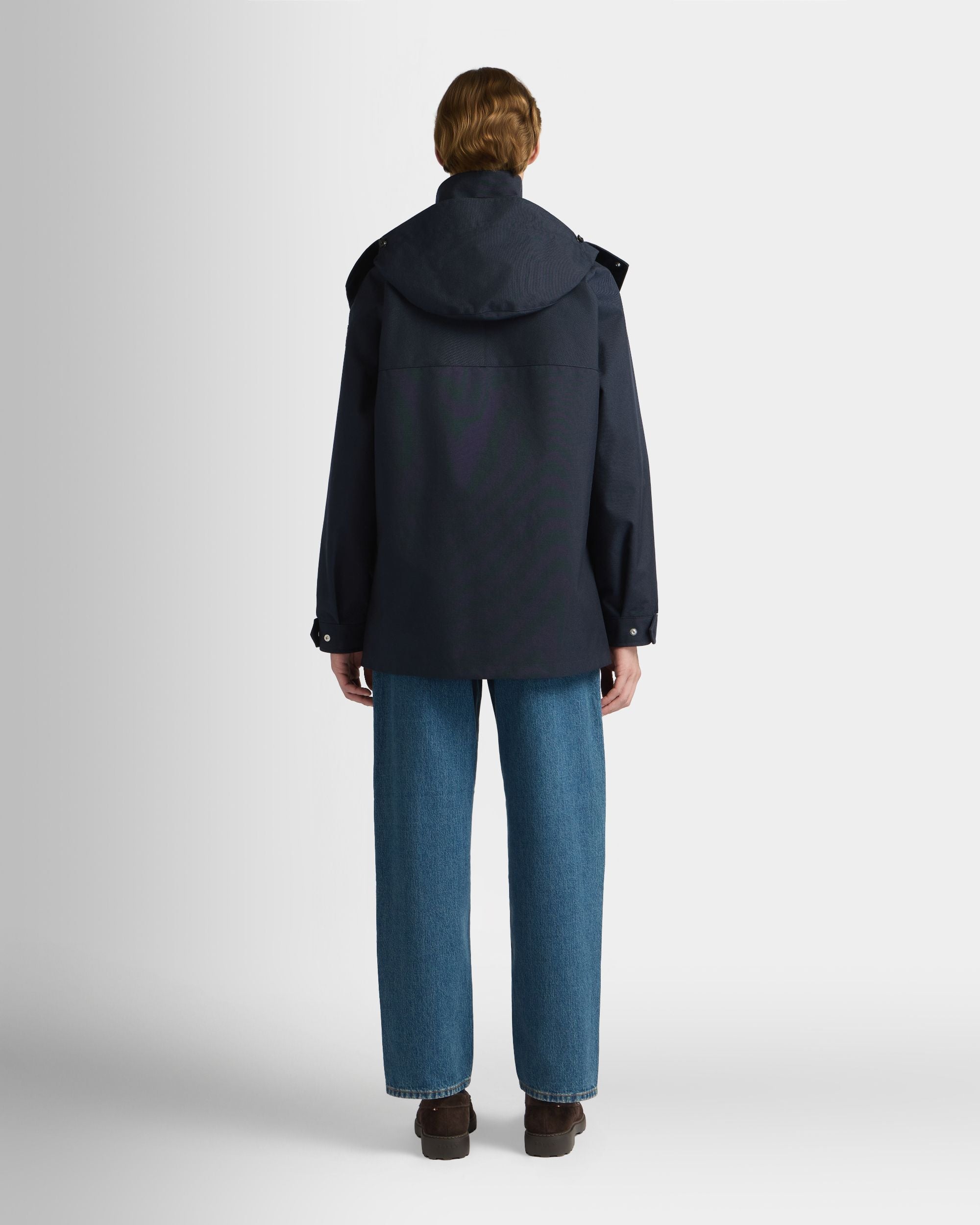 Medium Length Parka in Navy Blue Nylon - Image 6