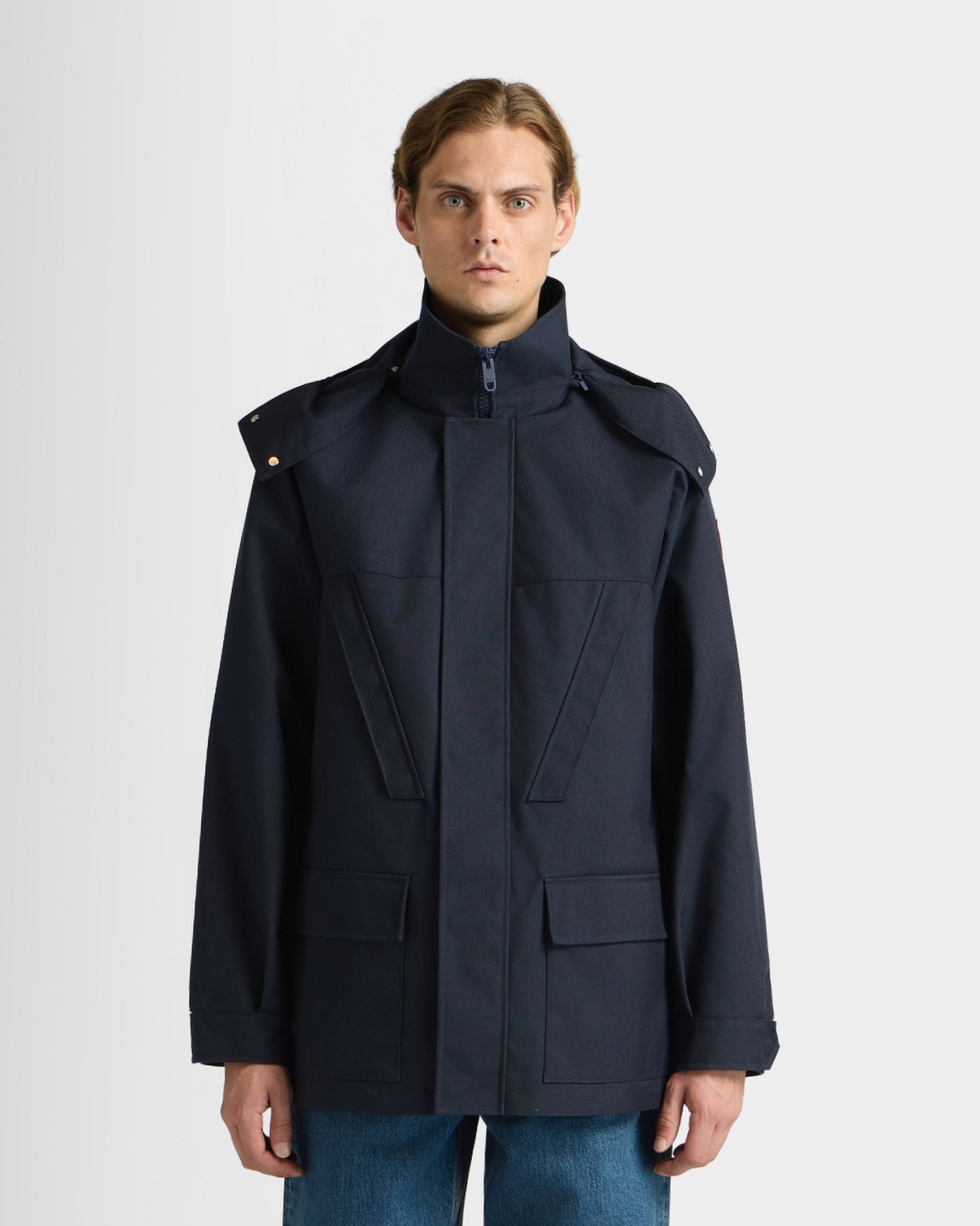 Medium Length Parka in Navy Blue Nylon - Image 8