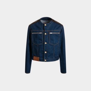 Trucker Jacket in Navy Blue Cotton