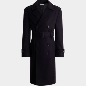 Trench Coat in a Navy Blue Wool Blend