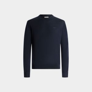Crewneck Sweater in Navy Blue Wool