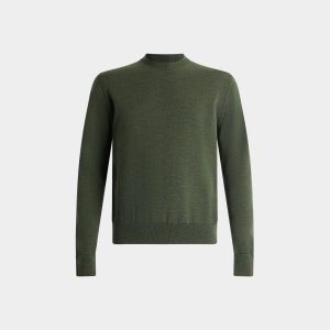 Crewneck Sweater in Military Green Wool